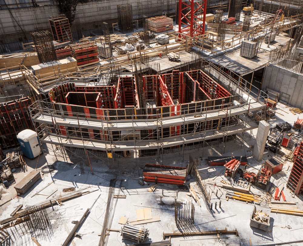 Aerial view of construction progress