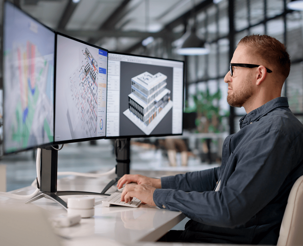 Architect creating 3D building model