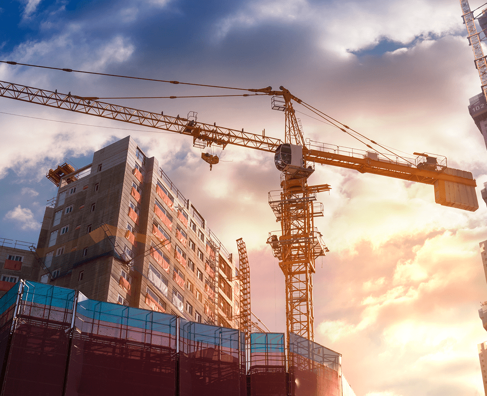 Urban construction under colorful sky
